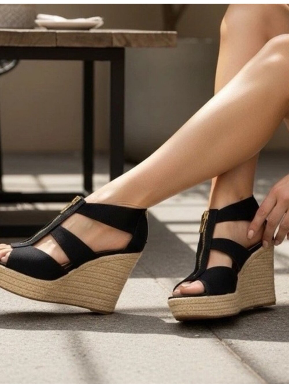 Michael Kors Tan Leather Wedge Sandals